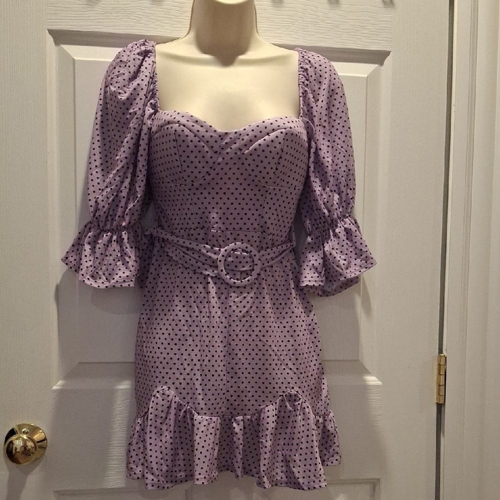 Elegant Purple Polka Dot Dress